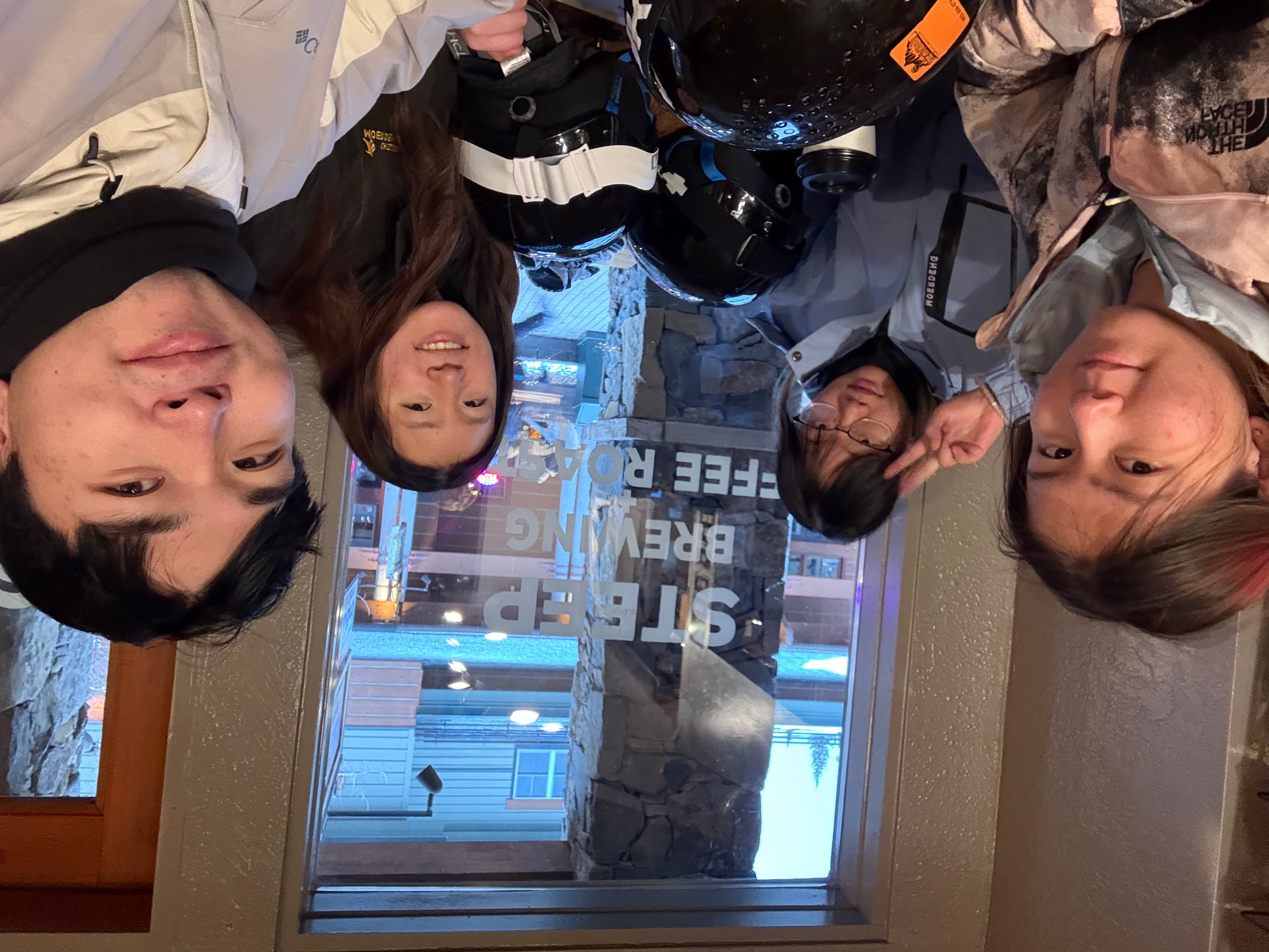 Olivia with friends on a winter trip.