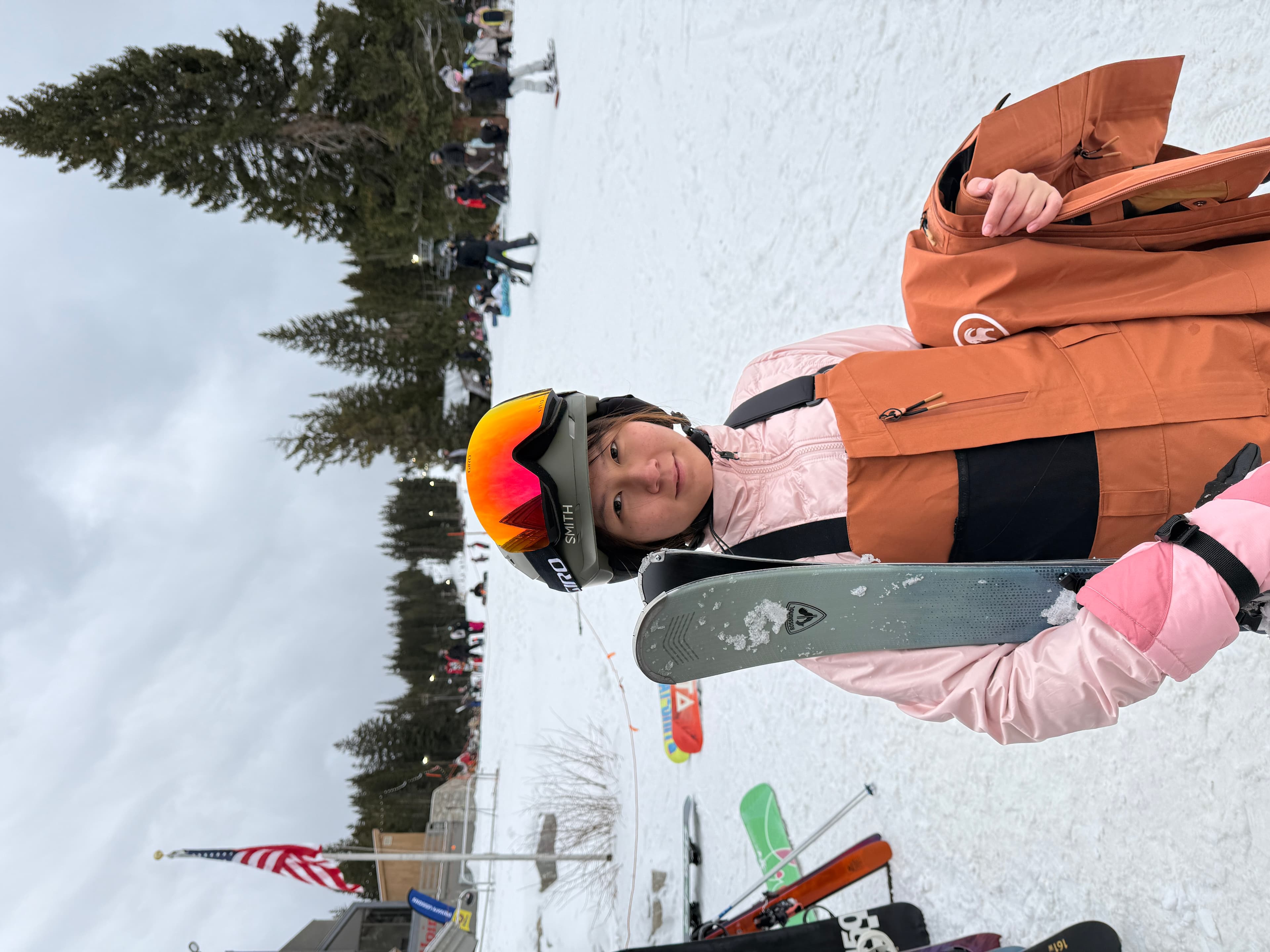 Olivia on a snowy trip with ski gear.